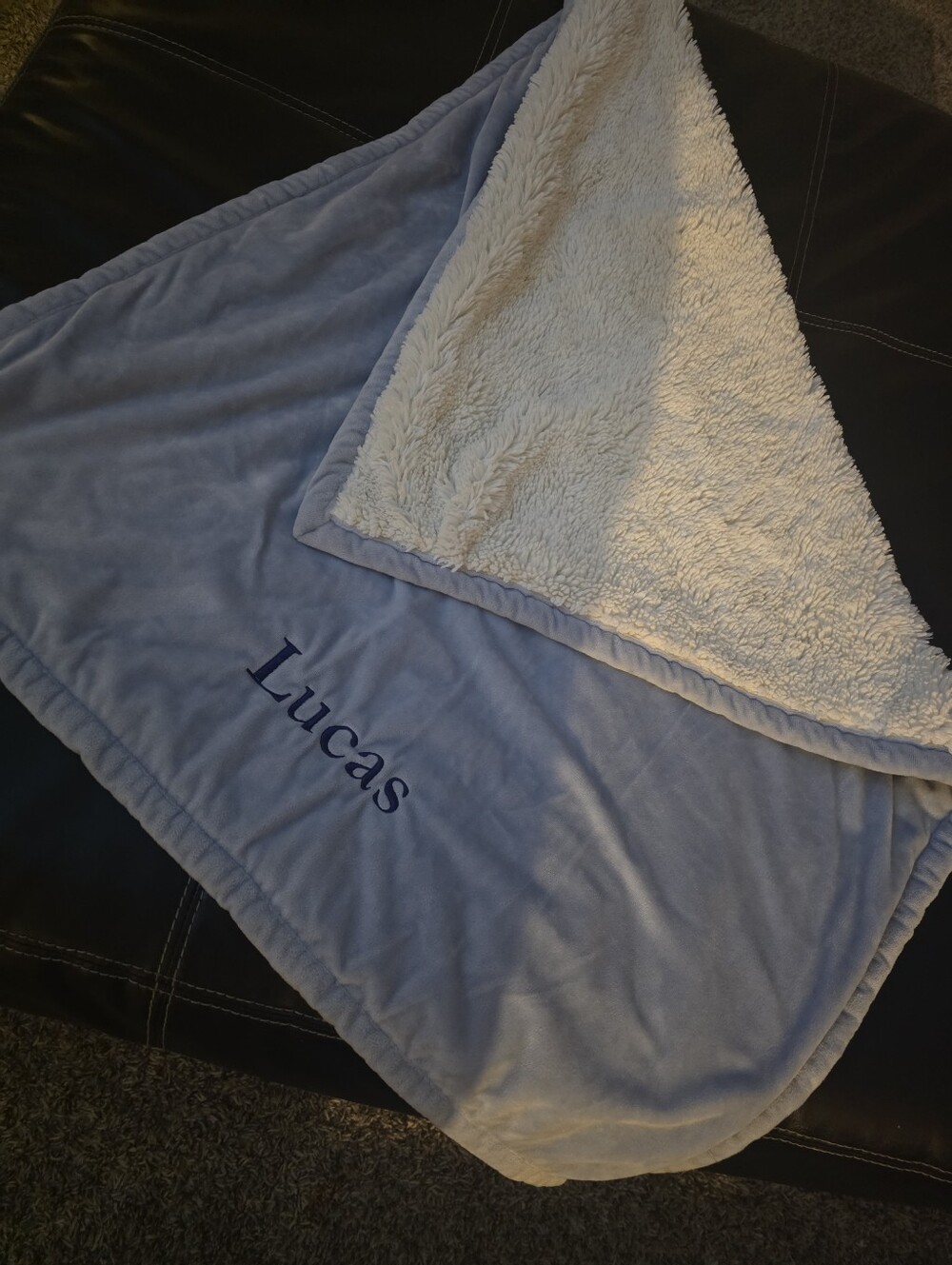Pottery Barn Personalized "Lucas" Reversible Baby Blanket - Blue